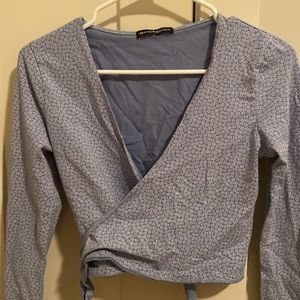 Brandy Melville Blue Floral wrap long sleeve top